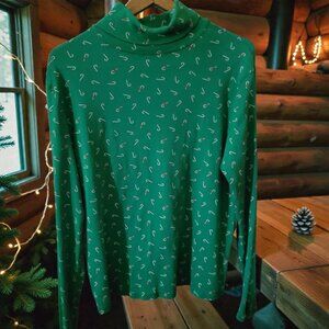 Vintage Faded Glory Green Turtleneck with Candy Canes Plus Size 20